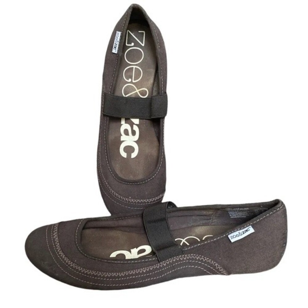 Zoe & Zac Shoes Women's Brown Canvas Ballet Flat Elastic Strap Size 8.5